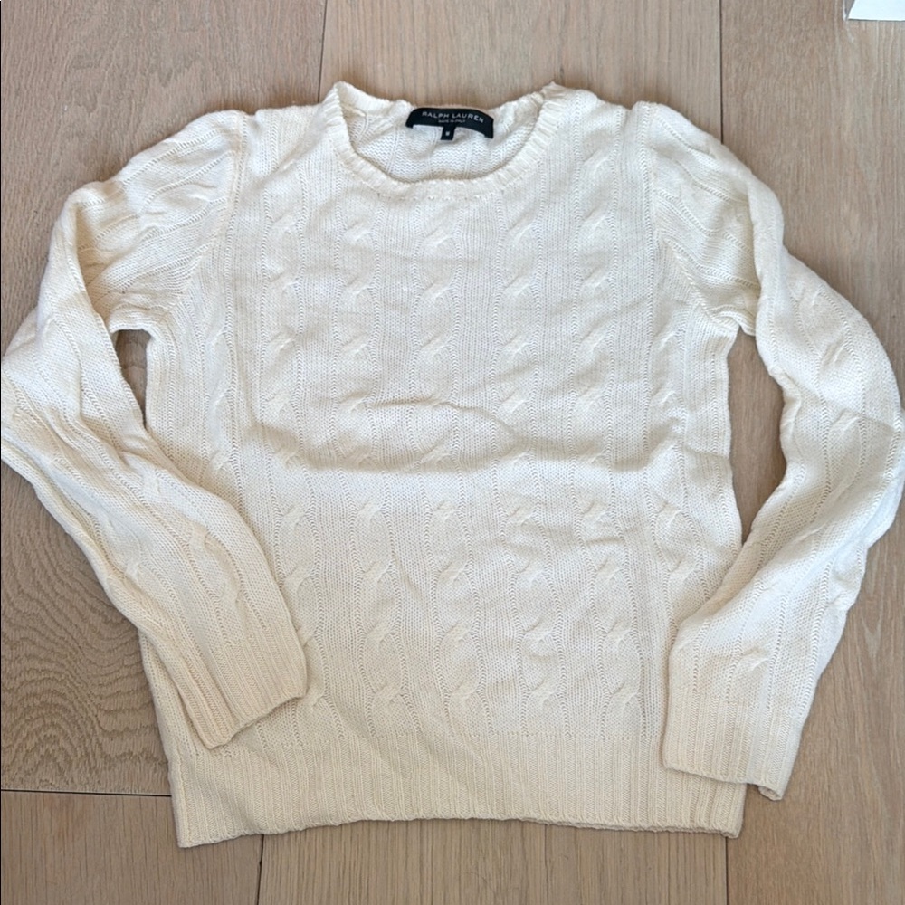 Ralph Lauren Classic Cream Cable Knit Sweater, M